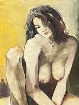 Huile sur toile vintage. Portrait de femme. 