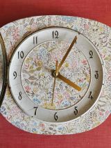 Horloge vintage pendule murale silencieuse années 60 Fleurs