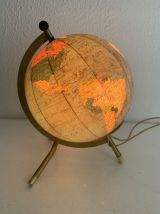 Globe vintage 1967 terrestre Taride tripode doré verre - 22 