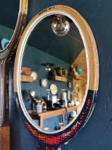 Miroir mural ovale bois raquette tennis vintage Donnay bleu