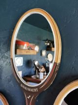 Miroir mural ovale bois raquette tennis vintage "Snauwaert"