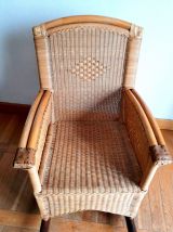 Rocking chair en rotin vintage 1970 