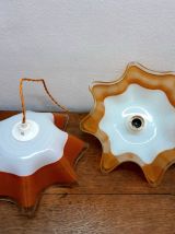 Paire de suspensions vintage en verre orangé 