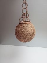 Suspension vintage boule corde et rotin 