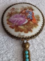 Ancien Miroir de Poche Porcelaine de Limoges Fragonnard