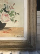 Huile sur toile ancienne "Corbeille de roses"