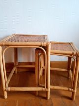 Tables gigognes en rotin vintage 1970