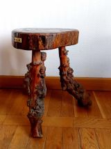 Tabouret sellette brutaliste ceps de vigne 