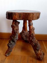 Tabouret sellette brutaliste ceps de vigne 