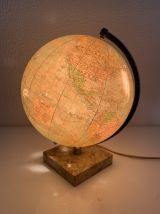 Globe vintage 1960 terrestre verre Perrina marbre - 29 cm