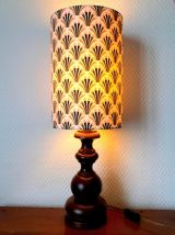 Lampe en bois vintage et abat-jour art déco sur-mesure 