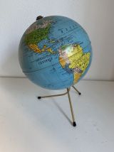 Globe vintage 1960 terrestre doré Taride tripode - 28 cm