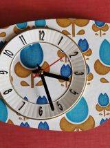 Horloge vintage pendule murale silencieuse années 60 Fleurs