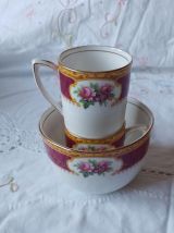 Grand sucrier et 2 petites tasse café"moca" en porcelaine