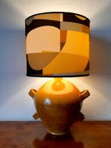 Grande lampe poterie vernissée et abat-jour sur mesure  