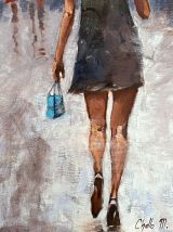 Huile sur toile. 1980. Femme au parapluie.  70x50.