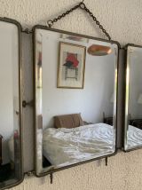 Miroir vintage 1930  triptyque Art Déco tissu cristal - 40 x