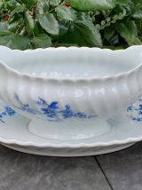 HAVILAND Limoges porcelaine saucière décor cerisier bleu