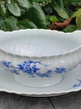 HAVILAND Limoges porcelaine saucière décor cerisier bleu