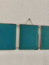 Miroir vintage 1960 triptyque barbier coiffeur turquoise - 3