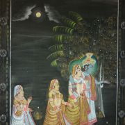 Rare. Peinture indienne Krishna peinte à la main sur tissu 