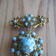 Broche Suspendu, Annee 50-60, Faux Turquoise Pâte de Verre 