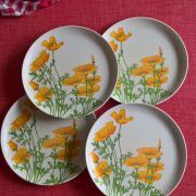 LOT DE 4 ASSIETTES DE PIQUE NIQUE FLEUR JAUNE