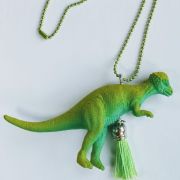 Collier dinosaure vert, Vélociraptor, fille, garçon