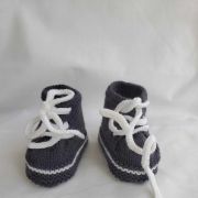 Chaussons baskets Gris Souris laine layette, fait main 0-3 m