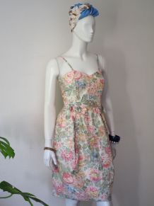 Robe bustier crayon romantique fleurie vintage 80's