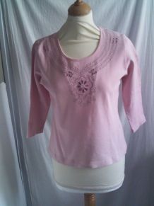 Tee shirt rose manche 3/4 taille 38