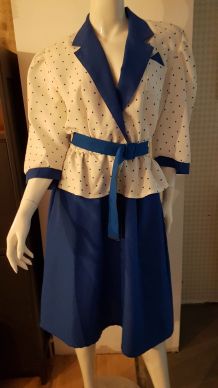 Superbe robe vintage blanche et bleue  t40