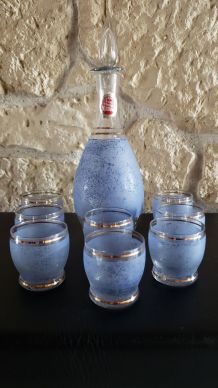 Service à liqueur granité bleu années 50