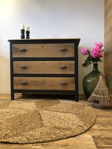 Commode campagnarde noire et bois 