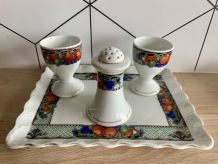 Ensemble coquetier vintage en porcelaine tchèque Victoria 