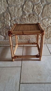 Table d'appoint vintage bambou rotin