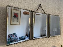 Miroir vintage 1930 triptyque barbier biseauté amarante - 24