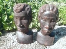 Bustes africains "Couple"  ébène, vintage