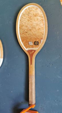 Miroir mural ovale bois raquette tennis vintage "Excelior"
