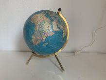 Globe vintage 1976 terrestre verre tripode doré Taride - 28 