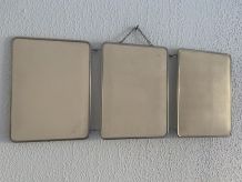 Miroir vintage 1960 triptyque barbier ivoire - 24 x 58 cm