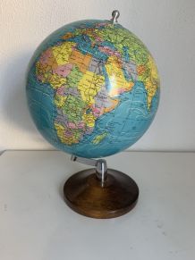 Globe vintage 1985 terrestre Taride bois - 37 cm