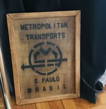 Plaque bois métro Brésil vintage