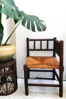 Chaise d'angle bobine en bois vers 1940 