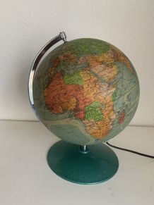 Globe vintage 1960 terrestre verre Perrina laqué vert - 33 c