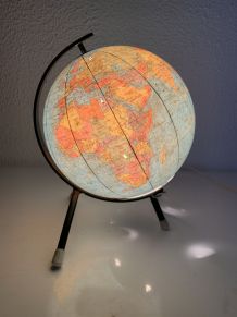 Globe vintage 1972 terrestre verre Taride tripode - 22 cm