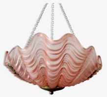 lustre coquille rose art deco 1930 verre moulé epais  non si