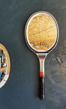 Miroir mural ovale bois raquette tennis vintage "Dunlop"