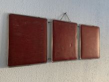 Miroir vintage 1950 triptyque barbier brique - 27 x 67 cm