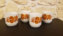 4 mugs vintage décor floral orange Monopoli